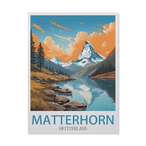 PGCKSK 3D DIY Diamond Painting Set，Matterhorn, Schweiz, Berg，Runder Diamant-Kreuzstich, handgestickte Familie Wanddekoration Malerei(30 x 40 cm/11.81 x 15.74 Zoll)-DV19 von PGCKSK