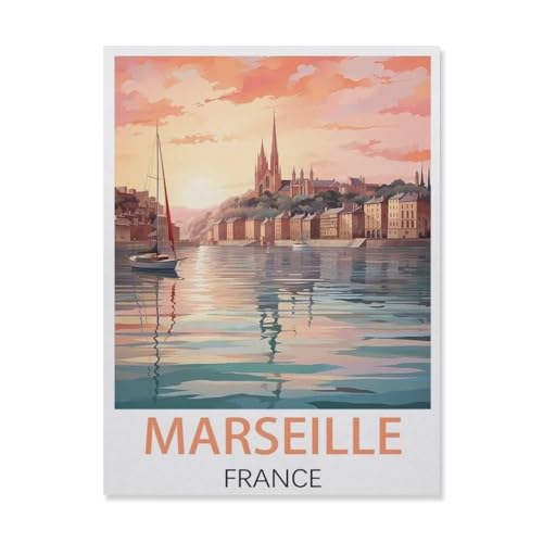 PGCKSK 5D DIY Diamantmalerei Kit，Marseille, Frankreich，Kristallmosaik Vollbohrer Round Diamantmalerei Stickerei Zubehör（30 x 40 cm/11.81 x 15.74 Zoll）-FM69 von PGCKSK