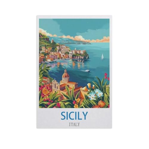 PGCKSK 5D DIY Diamantmalerei Kit，Sizilien, Italien，Kristallmosaik Vollbohrer Round Diamantmalerei Stickerei Zubehör（40 x 50 cm/15.74 x 19.68 Zoll）-GE89 von PGCKSK