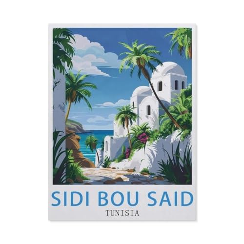 PGCKSK 5D DIY Diamond Painting Set，Sidi Bou Said Tunesien Vintage-Reiseposter，Runder Diamant Kreuzstich, Mosaik Raumdekoration Malerei(30 x 40 cm/11.81 x 15.74 Zoll)-AP16 von PGCKSK