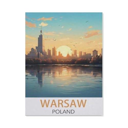 PGCKSK 5D DIY Diamond Painting Set,Warschau Polen Vintage-Reiseposter,Runder Diamant Kreuzstich, Mosaik Raumdekoration Malerei(40 x 50 cm/15.74 x 19.68 Zoll)-AI94 von PGCKSK