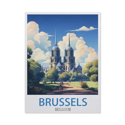 PGCKSK 5D Diamond Painting，Brüssel, Belgien，DIY-Stickerei, runder Diamant-Kreuzstich, Heimdekoration（30 x 40 cm/11.81 x 15.74 Zoll）-DJ71 von PGCKSK