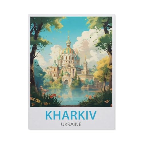 PGCKSK 5D Diamond Painting，Kharkiv Ukraine Vintage-Reiseposter，DIY-Stickerei, runder Diamant-Kreuzstich, Heimdekoration(50 x 60 cm/19.68 x 23.62 Zoll)-AQ51 von PGCKSK