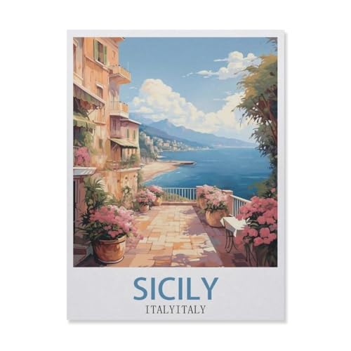 PGCKSK 5D Diamond Painting，Sizilien, Italien, Küste，DIY-Stickerei, runder Diamant-Kreuzstich, Heimdekoration(30 x 40 cm/11.81 x 15.74 Zoll)-DS71 von PGCKSK