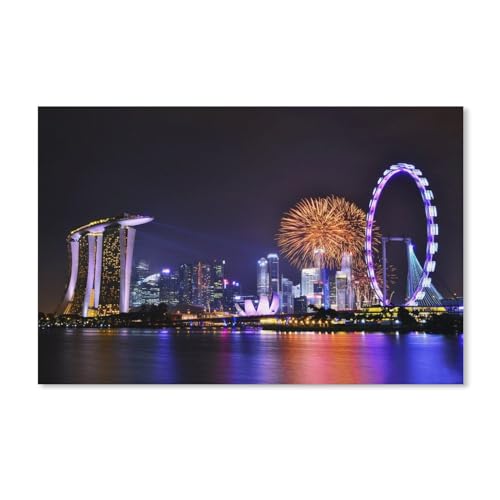 PGCKSK 5D Diamond Painting Kits für Erwachsene Kinder，Beleuchtete Nachtansicht von Singapur，Diamond Art Full Round DIY Malen nach Zahlen für Anfänger Stickset（40x40cm）-C97 von PGCKSK