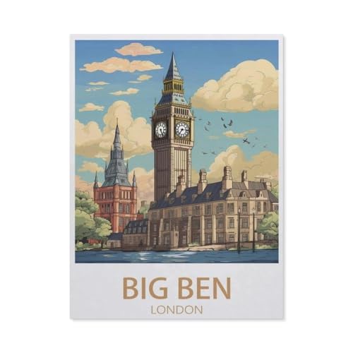 PGCKSK 5D diy Diamond Painting，Big Ben London, Vintage-Reiseposter，Full Round Diamantstickerei Mosaik Kreuzstichmuster Perlenstickerei Home Deco(30 x 40 cm/11.81 x 15.74 Zoll)-AN81 von PGCKSK