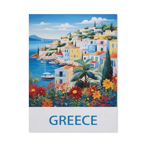 PGCKSK 5D diy Diamond Painting，Griechenland – Vintage Reiseplakat，Full Round Diamantstickerei Mosaik Kreuzstichmuster Perlenstickerei Home Deco（50 x 60 cm/19.68 x 23.62 Zoll）-CR1 von PGCKSK