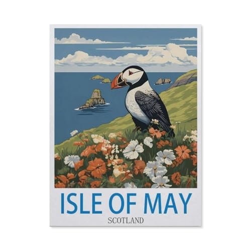 PGCKSK 5D diy Diamond Painting，Isle of May, Schottland – Vintage Reiseplakat，Full Round Diamantstickerei Mosaik Kreuzstichmuster Perlenstickerei Home Deco(30 x 40 cm/11.81 x 15.74 Zoll)-DB62 von PGCKSK