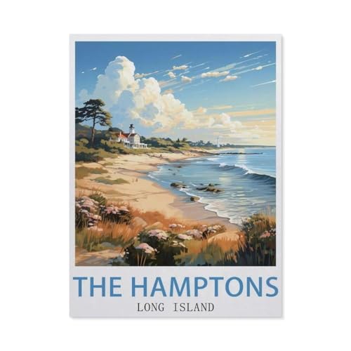 PGCKSK 5D diy Diamond Painting，The Hamptons Long Island Vintage-Reiseposter，Full Round Diamantstickerei Mosaik Kreuzstichmuster Perlenstickerei Home Deco(40 x 50 cm/15.74 x 19.68 Zoll)-AP61 von PGCKSK