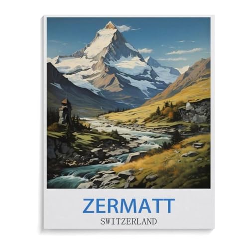 PGCKSK DIY 5D Diamond Painting，Vintages Reiseplakat Zermatts Schweiz，Round Diamond Cross Stitch, Used for Room Decoration（30x40cm）-D72 von PGCKSK