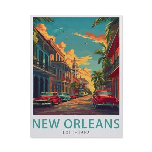 PGCKSK DIY 5D Diamond Painting Cross Stitch，New Orleans Louisiana Vintage-Reiseposter，Round Drill Arts Diamond Embroidery Rhinestones Painting Beadwork(40 x 50 cm/15.74 x 19.68 Zoll)-AP10 von PGCKSK