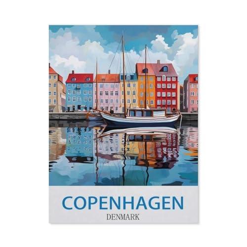PGCKSK Diamond 5D DIY Diamond Painting，Kopenhagen, Dänemark – Vintage Reiseplakate，3D-Stickerei Kreuzstich-Mosaik-Malerei-Dekor(40 x 50 cm/15.74 x 19.68 Zoll)-CW89 von PGCKSK