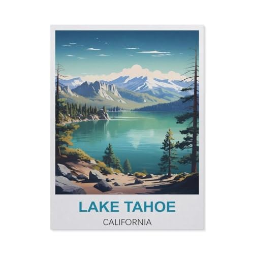 PGCKSK Diamond 5D DIY Diamond Painting，Lake Tahoe Kalifornien Vintage Reiseplakate，3D-Stickerei Kreuzstich-Mosaik-Malerei-Dekor（40 x 50 cm/15.74 x 19.68 Zoll）-CA48 von PGCKSK