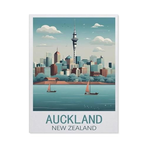 PGCKSK Diamond Painting，Auckland Neuseeland Vintage Reiseposter See，Crystal Embroidery Beads 5D Full Round Cross Stitch Kit Handwork Mosaic（30 x 40 cm/11.81 x 15.74 Zoll）-AG79 von PGCKSK