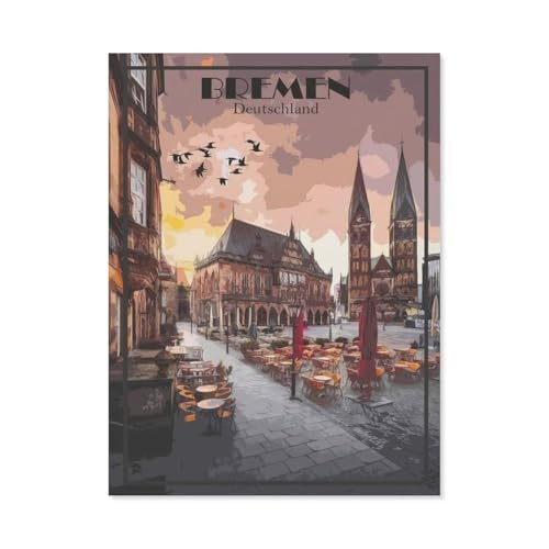PGCKSK Diamond Painting，Bremen Deutschland Deutschland Skyline，Diamant Malerei Kunst Stickerei Kreuzstich Bilder Geschenk Wanddekoration（50 x 60 cm/19.68 x 23.62 Zoll）-BK42 von PGCKSK