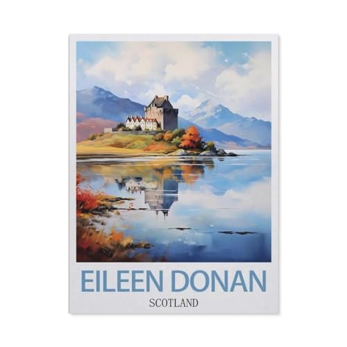 PGCKSK Diamond Painting，Eilean Donan Schottland Vintage Reiseplakat，DIY 5d Diamant Painting Bilder, Diamant malerei Kits Malen nach Zahlen Wohnzimmer Bilder für die Inneneinrichtung(30 x 40 cm)-CF29 von PGCKSK