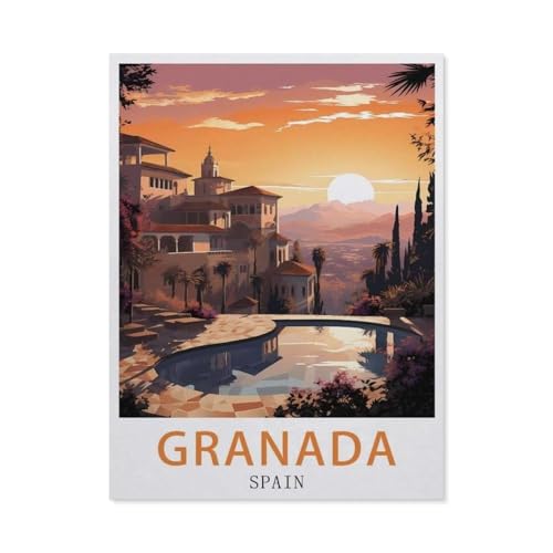 PGCKSK Diamond Painting，Granada Spanien Vintage-Reiseposter，DIY 5d Diamant Painting Bilder, Diamant malerei Kits Malen nach Zahlen Wohnzimmer Bilder für die Inneneinrichtung（30 x 40 cm）-BA49 von PGCKSK