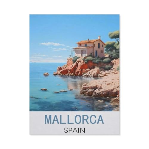 PGCKSK Diamond Painting，Mallorca Spanien Vintage-Reiseplakate，Diamant Malerei Kunst Stickerei Kreuzstich Bilder Geschenk Wanddekoration（50 x 60 cm/19.68 x 23.62 Zoll）-CP22 von PGCKSK