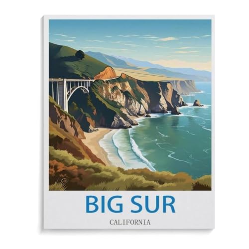 PGCKSK Diamond Painting，Poster von Big Sur, Kalifornien，DIY 5d Diamant Painting Bilder, Diamant malerei Kits Malen nach Zahlen Wohnzimmer Bilder für die Inneneinrichtung(40x50cm K97 von PGCKSK
