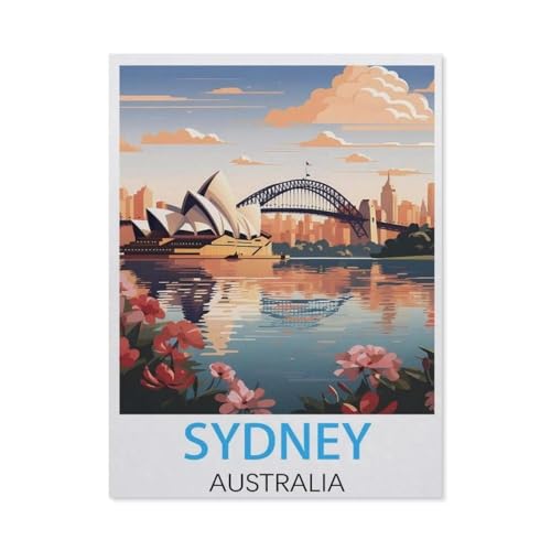 PGCKSK Vintage-Reiseposter Sydney Australien,Full Round Diamond 5D DIY Diamond Painting 3D Stickerei Kreuzstich Mosaik Gemälde Dekor(30 x 40 cm/11.81 x 15.74 Zoll)-AH32 von PGCKSK