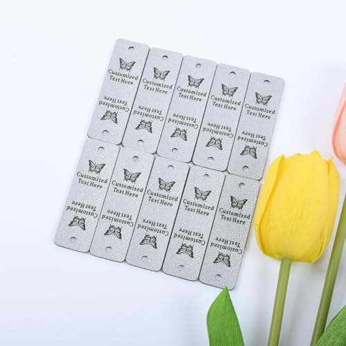 Personalisierte Leder-Etiketten mit Nieten für handgefertigte Artikel, Strick- und Häkeletiketten, individuelle Etiketten für Stricken und Häkeln (MT0Z1S, rechter Winkel, 10 Stück) von PGORSDOR