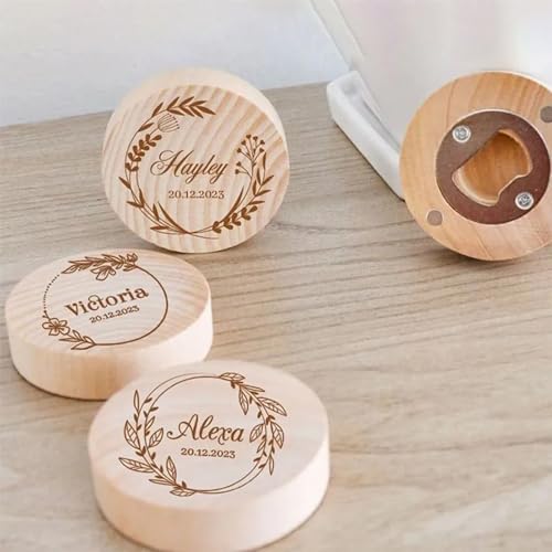 PGORSDOR Personalisierter Hochzeitsflaschenöffner, personalisierter Holz-Flaschenöffner, individueller runder Flaschenöffner, personalisiertes Hochzeitsgeschenk (5 Stück) von PGORSDOR