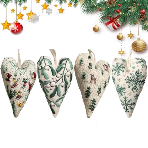 Christmas Ornament Embroidery Kit,DIY Heart Shaped Hand Embroidered, Diys Heart Embroidery Christma Decoration for Handmade Tree Decor,Unique Creative Gift for Tree Decoration (4PCS-B) von PGSLPH
