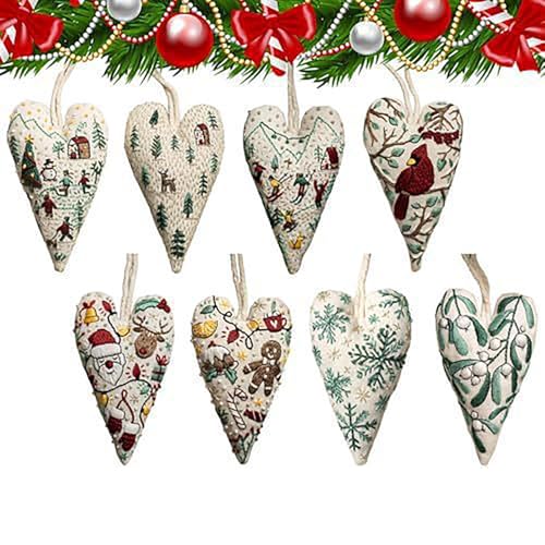 PGSLPH Herz-Weihnachts-Stickset, DIY-Herz-Stickerei, Weihnachtsdekoration, Herz-Kreuzstich-Set, handbestickte Stick-Set Für Anfänger Herzförmiger Weihnachtsschmuck (8PCS) von PGSLPH