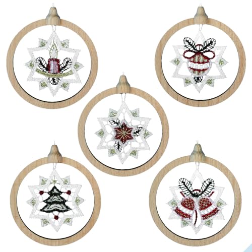 Baumbehang Weihnachtsmotiv aus Spitze im Buchenholzring 7 cm (6 Stück - Kugel) von PGV