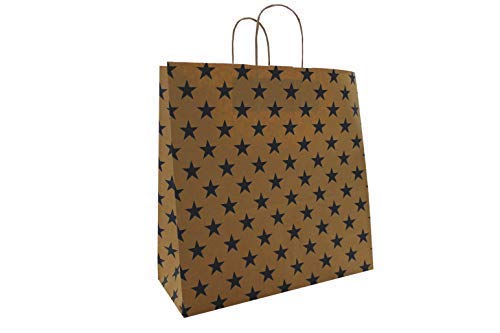 Papiertaschen Papiertüten braun mit Kordel - STERNE BLAU - verschiedene Größen und Mengen (10 Stück, 35 + 14 x 35 cm) von PGV