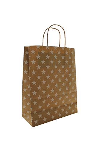 PGV Papiertaschen Papiertüten braun mit Kordel - Sterne Weiss - Verschiedene Größen und Mengen (25 Stück, 22 + 10 x 28 cm) von PGV