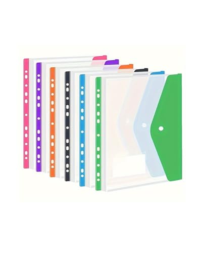 6 Stück Kunststoffumschläge mit selbstklebenden Druckknöpfen und 11 Löchern, Dateiordner-Erweiterungstasche for 2/3/4-Ring-Dateitaschen und A4-Schultaschen 6 Stück Kunststoffumschläge mit selbstklebenden Druckknöpfen und 11 Löchern, Dateiordner-Erweiterungstasche for 2/3/4-Ring-Dateitaschen und A4-Schultaschen von PGVXEM
