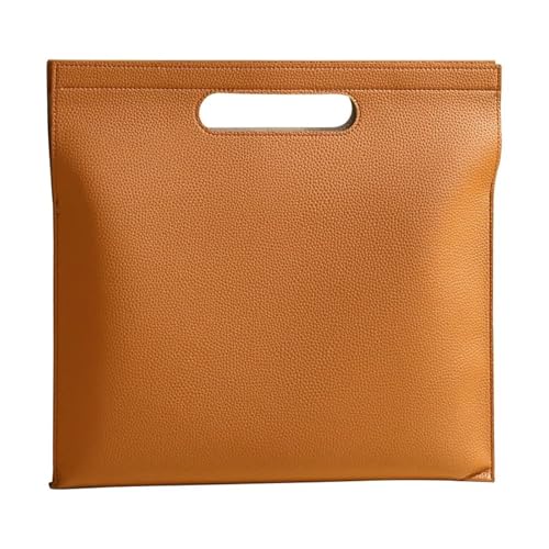 Aktenhalter aus Leder, A4, große Kapazität, Dokumententasche, schmale Tragetasche aus Leder, Tablet-Tasche for Damen, Geburtstag(Brown Orange) von PGVXEM