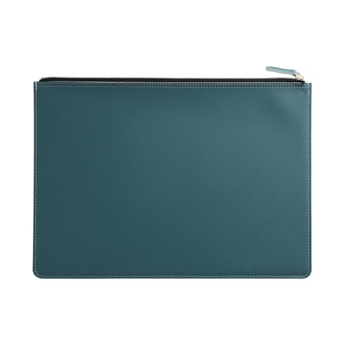Leder Business A4 Aktenordner Reißverschluss Dokumententasche Vertragsdatei Organizer Aktentasche Portfolio Tasche for Vertrags-/Rechnungsaufbewahrung(Haze Blue) von PGVXEM