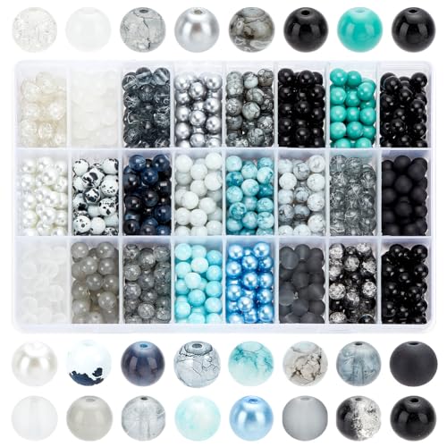 Glasperlen, 8 mm, 24 Farben, schwarze Armbandperlen, runde Kristallglasperlen, Marmor-Rosenkranz, lose Perlen für Armband, Halskette, Ohrringe, Schmuckherstellung, Zubehör, Damen, Herren, Eid Mubarak von PH PandaHall