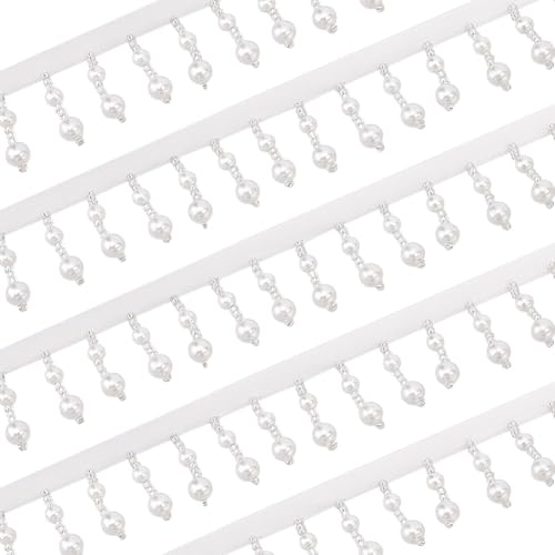 PH PandaHall (91)4cm Perlen Spitzenband Für Hochzeiten Spitzenbesatz Aus Kunstperlen Für Heimwerker Basteln Schmuckherstellung Fransen Satinband Mit Perle 3cm Breit Weiß von PH PandaHall