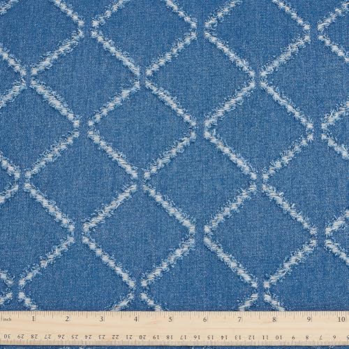 PH PandaHall 1,8 Meter breiter Denim-Stoff, blauer Haken, Blume, Denim-Stoff, Baumwolle, Jeansstoff, Jacquard-Rhombus-Muster, Stoffe zum Nähen, Basteln, Kleidung, Taschen, 55,1 cm lang von PH PandaHall