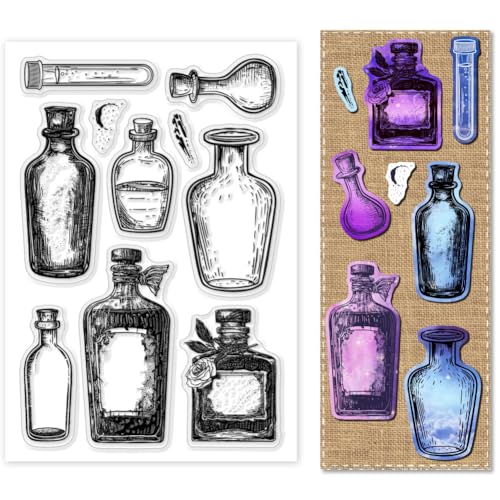 PH PandaHall 1 Stück Silikon Stempel Vintage Flasche Transparente Stempel Zum Basteln Transparente Silikonstempel Für Die Kartengestaltung DIY Scrapbooking 11x16cm von PH PandaHall