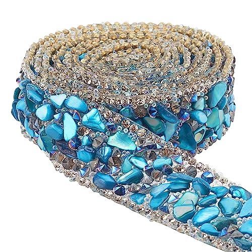 PH PandaHall 1.1 Yard Kristall Strassbesatz 20mm Hotfix Band Blaue Kristall Strass Applikationen Edelstein Imitation Perlen Applikation Zum Aufbügeln Für Haarnadeln Kragen Hüte Kleider Kleidung von PH PandaHall