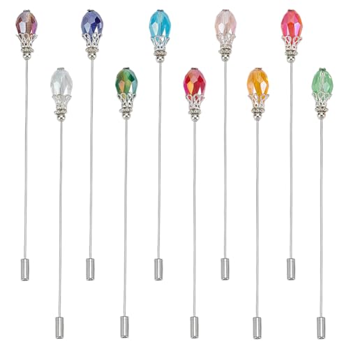 PH PandaHall 10 Farben Hutnadeln Glasperlen Anstecknadel 12.3cm Langer Griff Stick Pin mit Kristallperlen Elegantes Haar Anzug Pins für Frauen Broschen Krawatte Hüte Schal Schmuck Accessoires von PH PandaHall