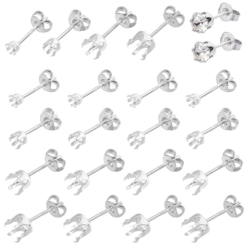 PH PandaHall 10 Paar 5 Stile 925 Sterling Silber Ohrstecker Pfosten Ohrstecker 6 Krallen Ohrring Rohlinge Zinken Ohrring Einstellungen Schmuck Rohlinge für Edelsteine Ohrstecker Herstellung Zubehör von PH PandaHall