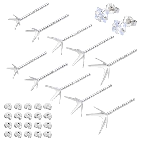 PH PandaHall 10 Paar 5 Stile 925 Sterling Silber Ohrstecker Post Studs 4 Krallen Ohrring Rohlinge Zinken Ohrring Einstellungen Ohrstecker Findings für Edelsteine Ohrstecker Ohrring Schmuckherstellung von PH PandaHall