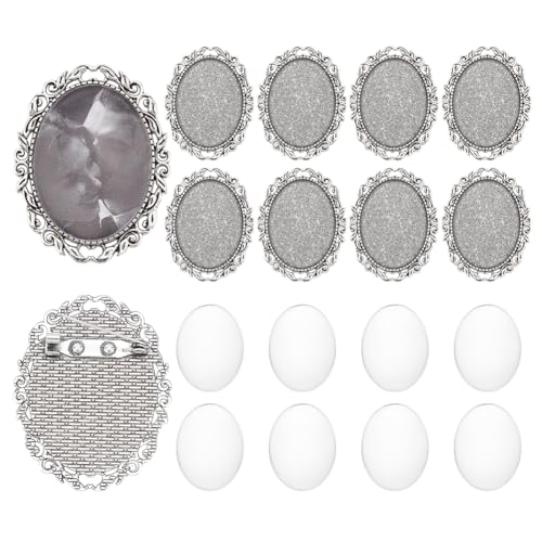 PH PandaHall 10 Sets Brosche Cabochon Vintage Oval Cabochon Lünette Antik Silber Foto Brosche Blank Lünette mit Klarglas Cabochon Kuppel Memorial Foto Pins für Schmuckherstellung DIY Fundstücke 51 x von PH PandaHall