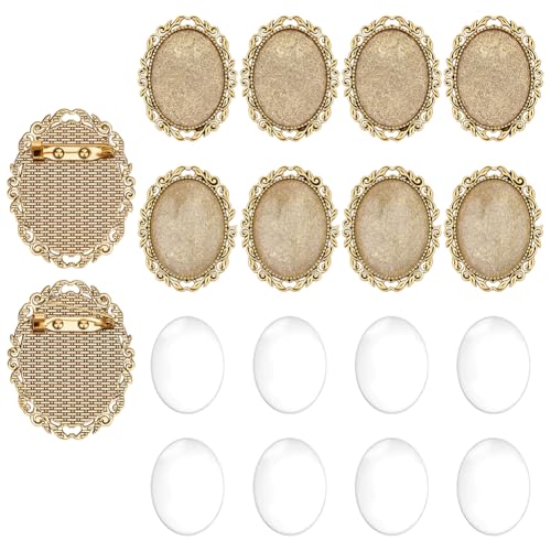 PH PandaHall 10 Sets ovale Broschen-Herstellungs-Set, Vintage, ovale Cabochon-Lünette, Fotobrosche, leere Lünette mit Klarglas-Cabochon, für Schmuckherstellung, Weihnachten, DIY, Anstecknadeln PH PandaHall 10 Sets ovale Broschen-Herstellungs-Set, Vintage, ovale Cabochon-Lünette, Fotobrosche, leere Lünette mit Klarglas-Cabochon, für Schmuckherstellung, Weihnachten, DIY, Anstecknadeln von PH PandaHall