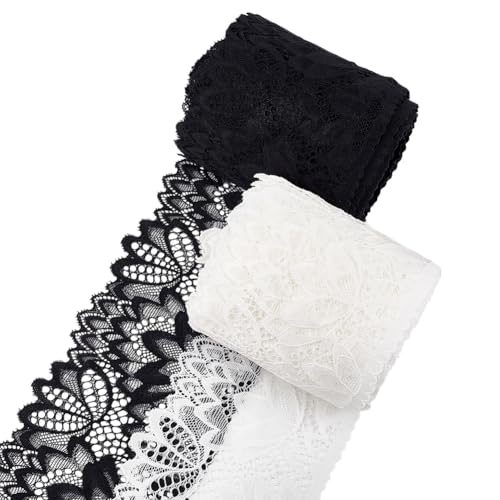 PH PandaHall 10 Yards 4 Zoll Breites Elastisches Spitzenband Mit Blumenstickerei Spitzenband Breit Dehnbar Für Braut Hochzeit Nähen Heimdekoration Weiß Und Schwarz PH PandaHall 10 Yards 4 Zoll Breites Elastisches Spitzenband Mit Blumenstickerei Spitzenband Breit Dehnbar Für Braut Hochzeit Nähen Heimdekoration Weiß Und Schwarz von PH PandaHall