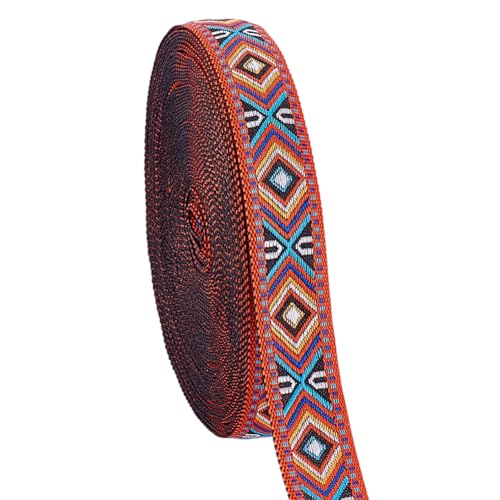 PH PandaHall 10 Yards Jacquard Band 3/4 Zoll(18mm) Rotes Boho Stoffrand Franse Beringtes Ribbon Zum Nähen Von Riemen Gürteln Kragen Haarbändern von PH PandaHall