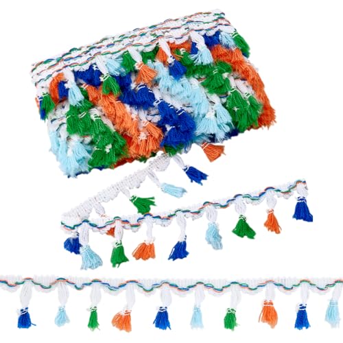 PH PandaHall 10 Yards Quastenfransenbesatz 40mm Buntes Quastenbesatzband Aus Polyesterspitze Zum Nähen von Spitzenstoffbesatz Geflochtenes Spitzenband Für Vorhänge Kleider Kleidung Heimdekoration von PH PandaHall