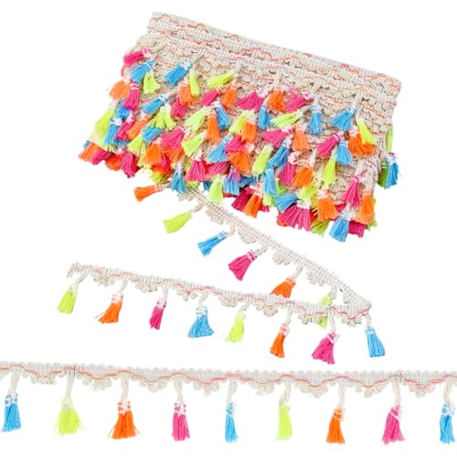 PH PandaHall 10 Yards Quastenfransenbesatz 40mm Buntes Quastenbesatzband Polyesterspitze Nähspitze Stoffbesatz Geflochtenes Spitzenband Für Kleidung Hüte Vorhänge Heimdekoration Heimwerkerarbeiten von PH PandaHall