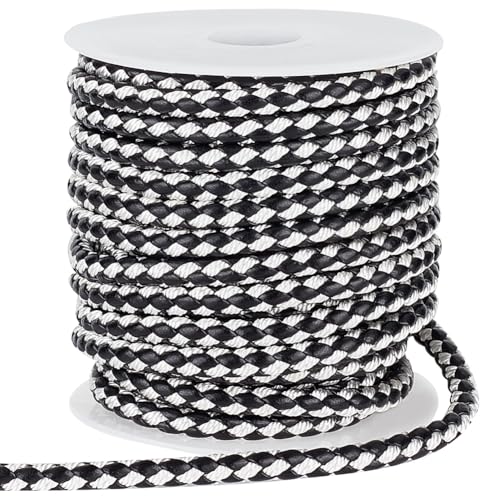 PH PandaHall 10 Yards Rundes Geflochtenes Lederband 5.5mm Lederseil Schmuck Bastelschnur Krawattenschnur Lederband Boloschnur Für Die Herstellung von DIY Armbändern Und Halsketten Black & White von PH PandaHall
