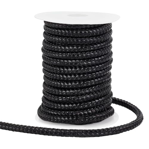 PH PandaHall 10 Yards Rundes Geflochtenes Lederband 8mm Lederseil Schwarz Schmuck Bastelschnur Krawattenschnur Lederband Boloschnur Für DIY Armbänder Halsketten Schmuck Basteln Gürtelherstellung von PH PandaHall